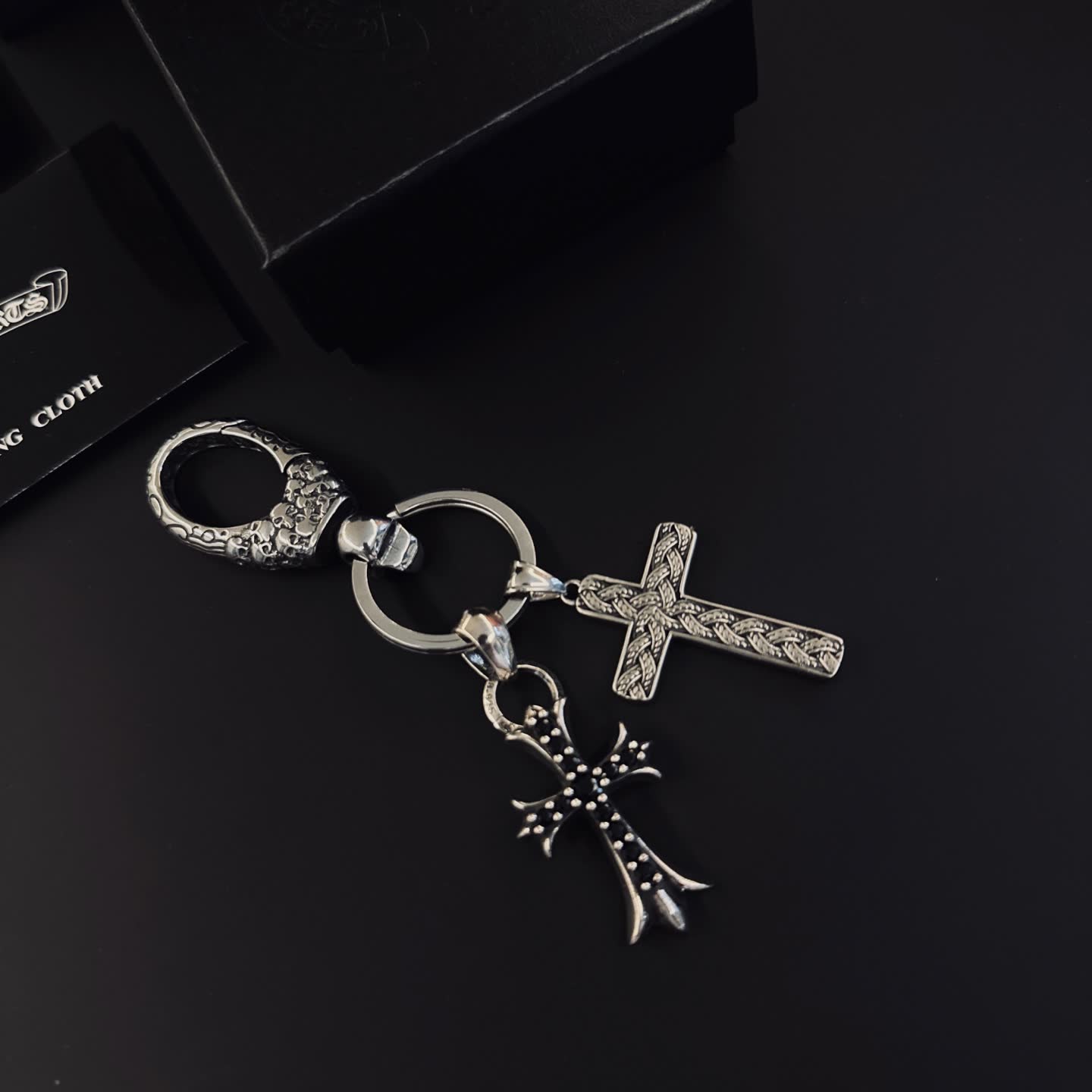 Chrome Hearts Silver Keychain with Cross Charms